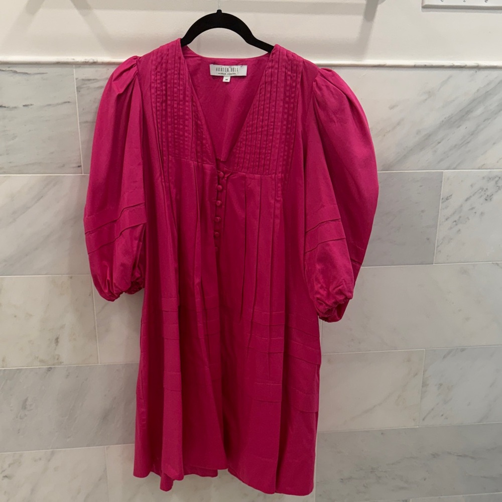 HUNTER BELL Hot Pink Puff Sleeve Mini Dress